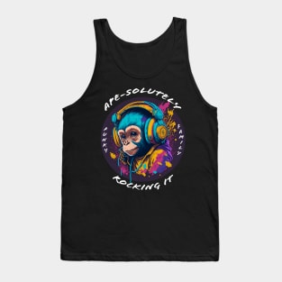 Baby Monkey Wearing Headphones - white font Tank Top